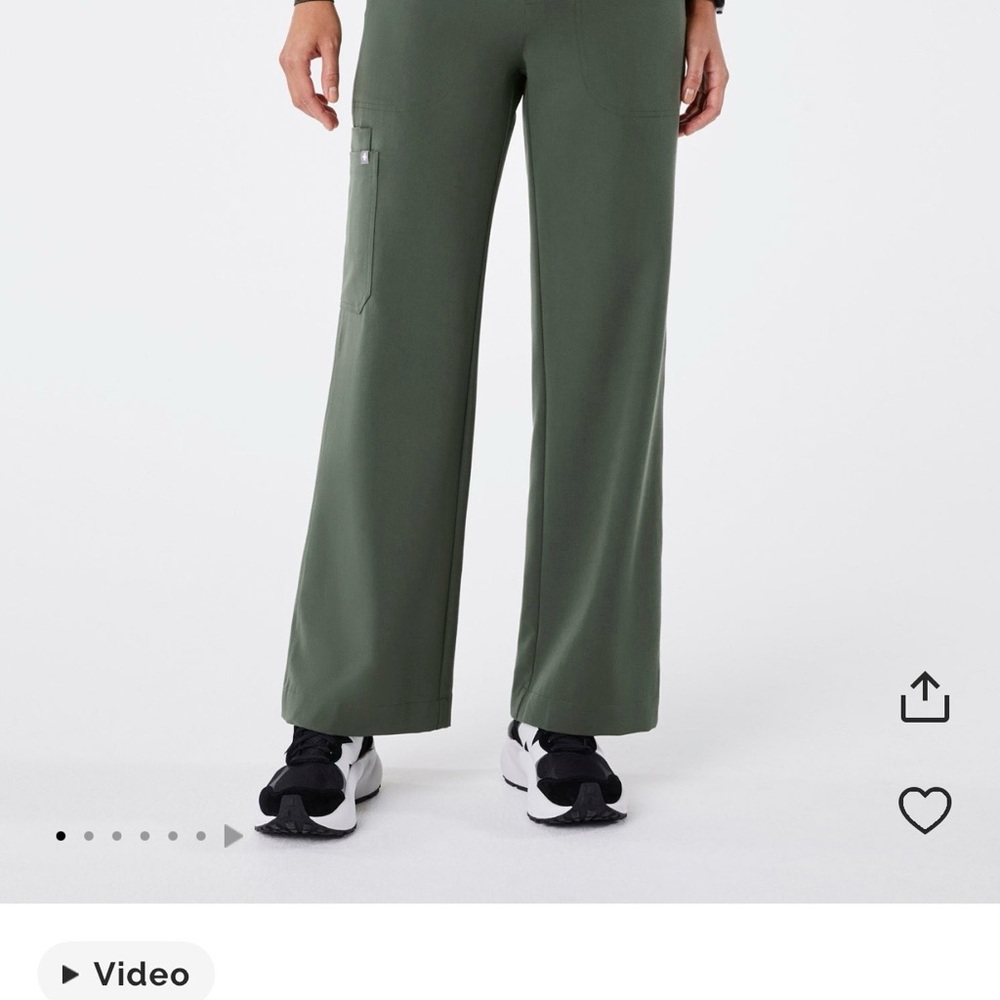 Figs Isabel High-Waisted Wide Leg scrub pants in moss